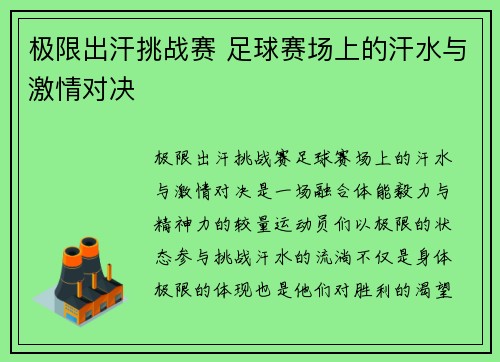 极限出汗挑战赛 足球赛场上的汗水与激情对决