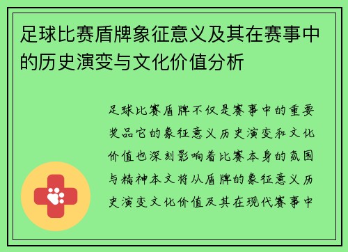 足球比赛盾牌象征意义及其在赛事中的历史演变与文化价值分析