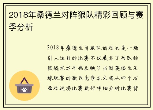 2018年桑德兰对阵狼队精彩回顾与赛季分析