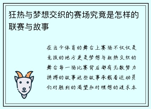 狂热与梦想交织的赛场究竟是怎样的联赛与故事